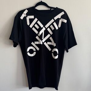Kenzo Black Tee with White Graphic - Sz S (Oversized Fit)